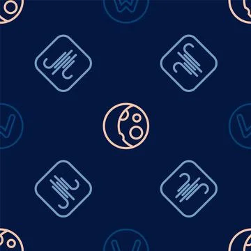 Set line Compass north, Wind and Moon phases on seamless pattern. Vector Stock Illustration