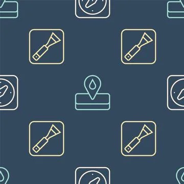 Set line Compass, Paint brush and Oilfield on seamless pattern. Vector Stock Illustration