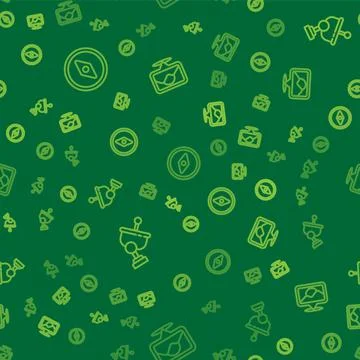 Set line Compass, Radar and Location on seamless pattern. Vector Stock Illustration