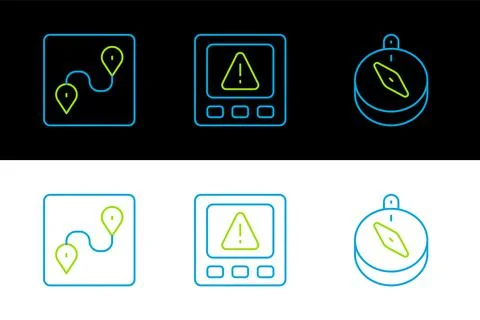Set line Compass, Route location and Gps device error icon. Vector 스톡 일러스트