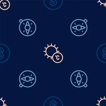 Set line Compass south, and Sun on seamless pattern. Vector 스톡 일러스트