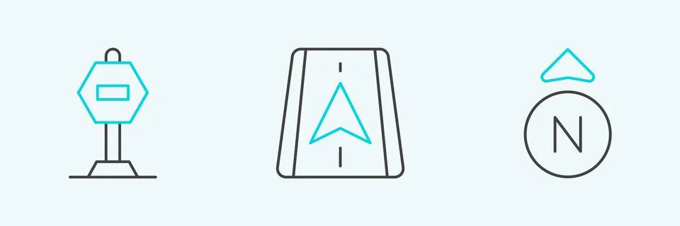 Set line Compass, Stop sign and City map navigation icon. Vector 스톡 일러스트