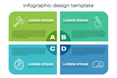 Set line Compass, War axe, Military beret and Bomb ready to explode. Business Stock Illustration