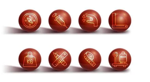 Set line Compass, Weight, Corner ruler, Measuring tape, Crossed and pencil Illustrazione stock