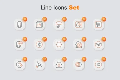 Set line Compass west, Eclipse of the sun, Sunrise, Satellite, Moon and sta.. Ilustração Stock