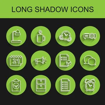 Set line Completed task, Archive papers drawer, Table lamp, File document, Alarm 스톡 일러스트