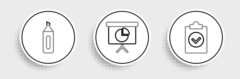 Set line Completed task, Marker pen and Presentation financial board with graph Stock Illustration