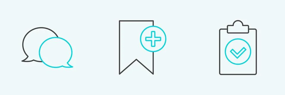 Set line Completed task, Speech bubble chat and Bookmark icon. Vector 스톡 일러스트