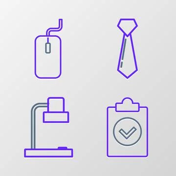 Set line Completed task, Table lamp, Tie and Computer mouse icon. Vector イラスト素材