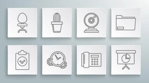 Set line Completed task, Telephone, Presentation financial board with graph Stock Illustration