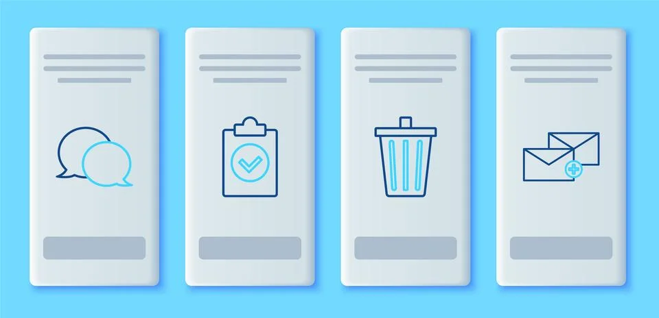 Set line Completed task, Trash can, Speech bubble chat and Envelope icon. Vector イラスト素材