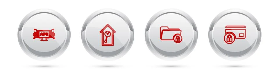 Set line Computer api interface, Retro wall watch, Folder and lock and Credit イラスト素材