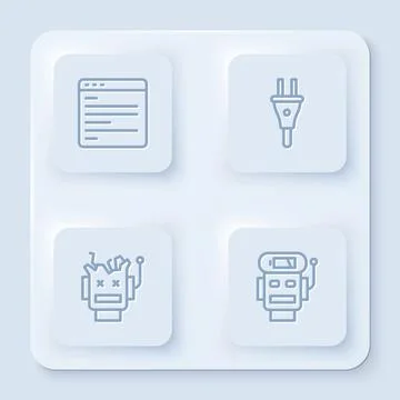 Set line Computer api interface, Electric plug, Broken robot and Robot low Stockillustratie