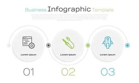 Set line Computer api interface, Soldering iron and Robot. Business infographic Stock Illustration