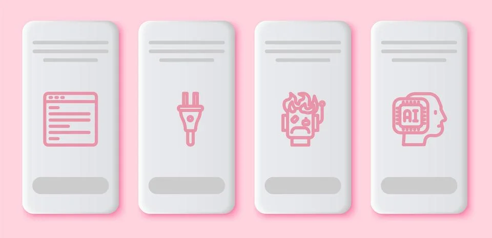 Set line Computer api interface, Electric plug, Robot burned out and Humanoid Illustrazione stock