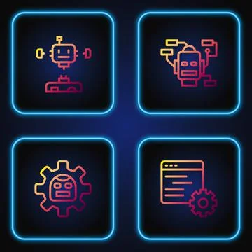 Set line Computer api interface, Robot, Disassembled robot and . Gradient color Stock Illustration