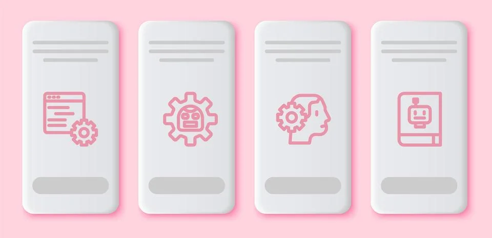 Set line Computer api interface, Robot, Humanoid robot and User manual. White Stock Illustration