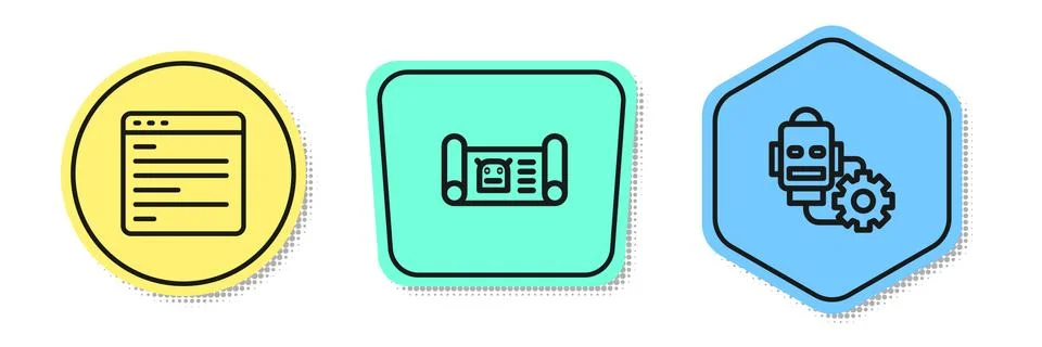 Set line Computer api interface, Robot blueprint and setting. Colored shapes イラスト素材