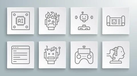 Set line Computer api interface, Robot burned out, Broken robot, Remote control Stock Illustration