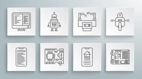 Set line Computer api interface, Robot, Printed circuit board PCB, Smart home イラスト素材