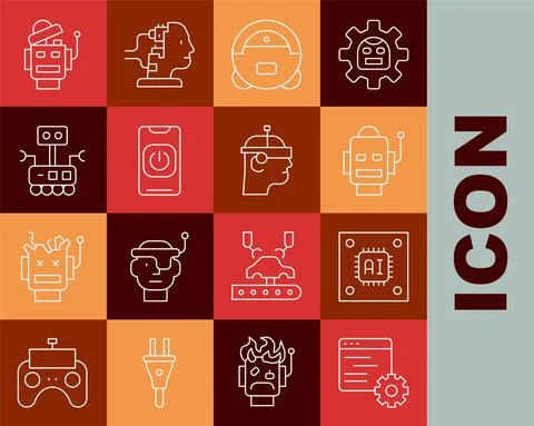 Set line Computer api interface, Processor with microcircuits CPU, Robot, vacuum Stock Illustration