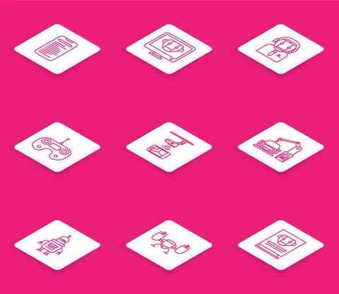 Set line Computer api interface, Bot, Worker robot, Remote control, Wireless 스톡 일러스트