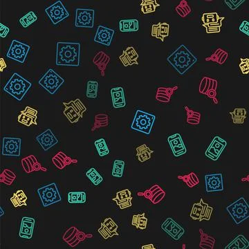 Set line Computer api interface, Mobile phone, Chat bot and Server on seamless Illustrazione stock