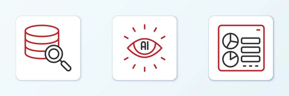 Set line Computer api interface, Server and Artificial intelligence AI icon Stockillustratie