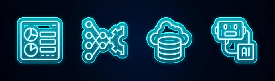 Set line Computer api interface, Neural network, Cloud database and Artificial Illustrazione stock