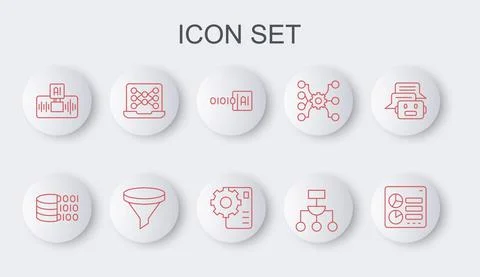 Set line Computer api interface, Binary code, Algorithm, Artificial intelligence Stock Illustration