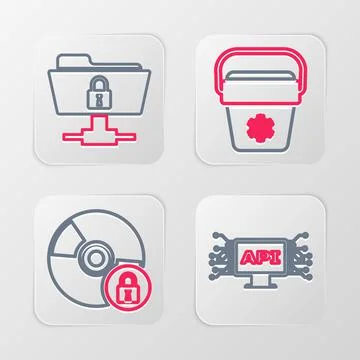 Set line Computer api interface, CD or DVD disk with lock, Cooler bag and FTP 스톡 일러스트