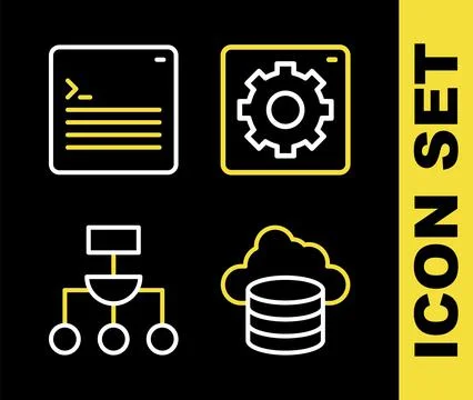 Set line Computer api interface, Cloud database, Algorithm and Web developer Stock Illustration