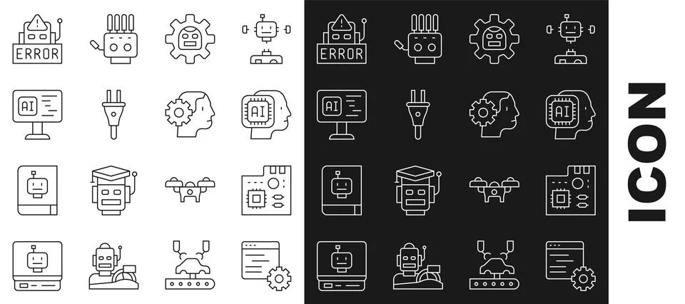 Set line Computer api interface, Motherboard digital chip, Humanoid robot, Robot イラスト素材