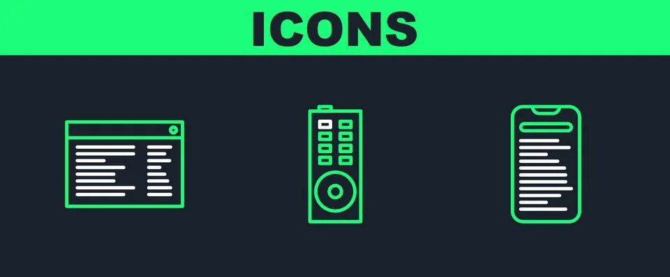 Set line Computer api interface, Software, web developer programming code and イラスト素材