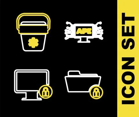 Set line Computer api interface, Folder and lock, Lock on monitor and Cooler bag イラスト素材