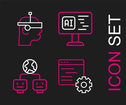 Set line Computer api interface, Artificial intelligence, Software and Smart  Stock Illustration