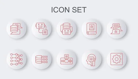 Set line Computer api interface, Neural network, Artificial intelligence robo Stock Illustration