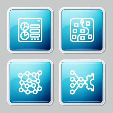 Set line Computer api interface, Neural network,  and  icon. Vector Stock Illustration