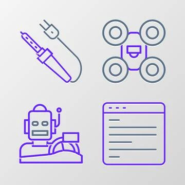 Set line Computer api interface, Robot humanoid driving car, Drone and Soldering Stock Illustration