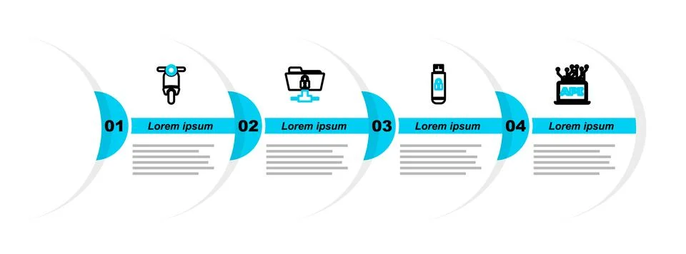 Set line Computer api interface, USB flash drive with lock, FTP folder and and Illustrazione stock