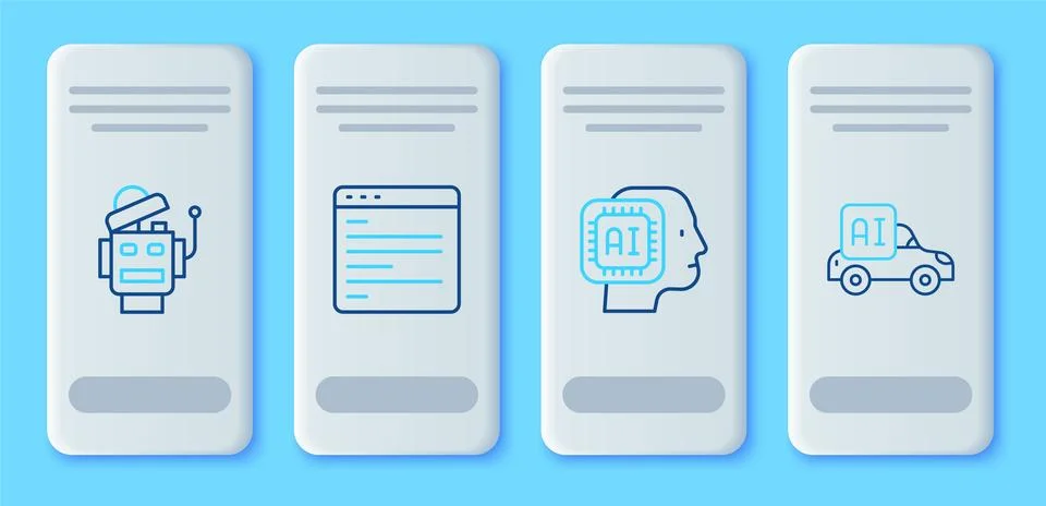 Set line Computer api interface, Humanoid robot, Robot and Autonomous smart car 스톡 일러스트