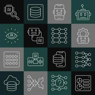 Set line Computer api interface, Neural network, Robot setting, Chat, Artificial 스톡 일러스트