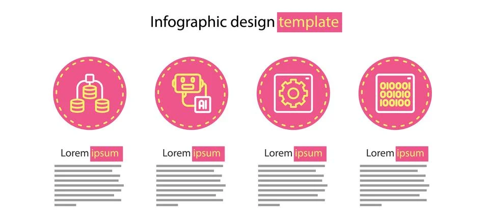 Set line Computer api interface, Binary code, Artificial intelligence robot and Stock Illustration