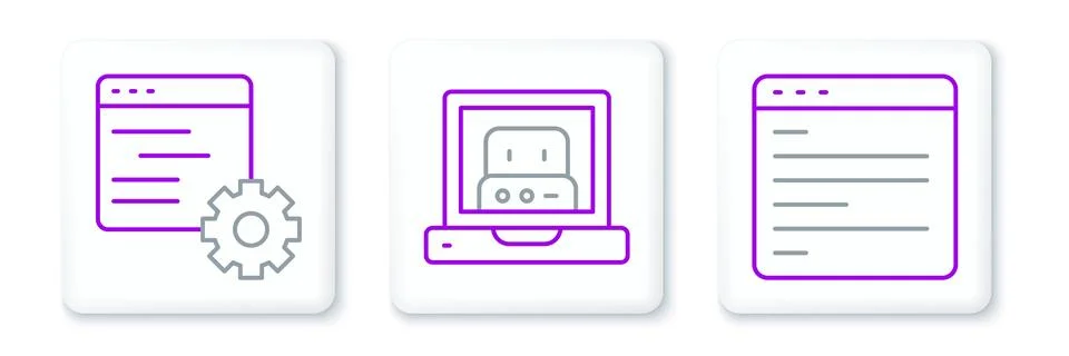 Set line Computer api interface, and Creating robot icon. Vector イラスト素材