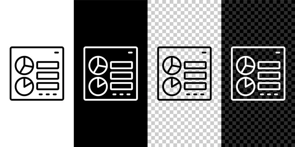 Set line Computer api interface icon isolated on black and white, transparent Stockillustratie