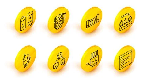 Set line Computer api interface, Mechanical robot hand, Artificial intelligence 스톡 일러스트