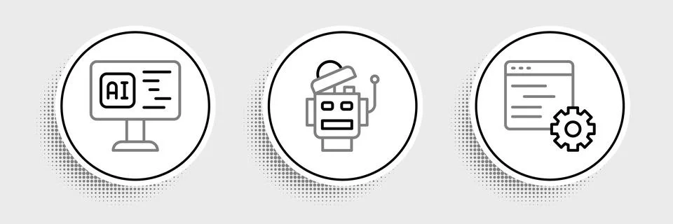 Set line Computer api interface, Software and Robot icon. Vector Stock Illustration