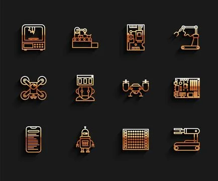 Set line Computer api interface, Robot, 3D printer, Printed circuit board PCB イラスト素材
