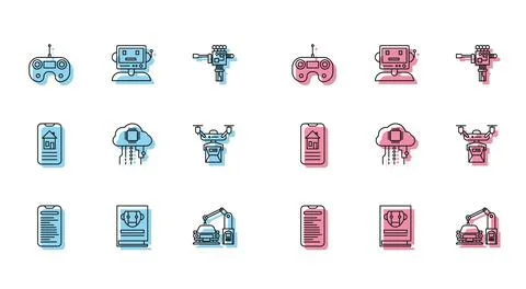 Set line Computer api interface, User manual, Remote control, Industrial machine イラスト素材