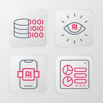 Set line Computer api interface Artificial intelligence AI and Binary code ic Stock Illustration